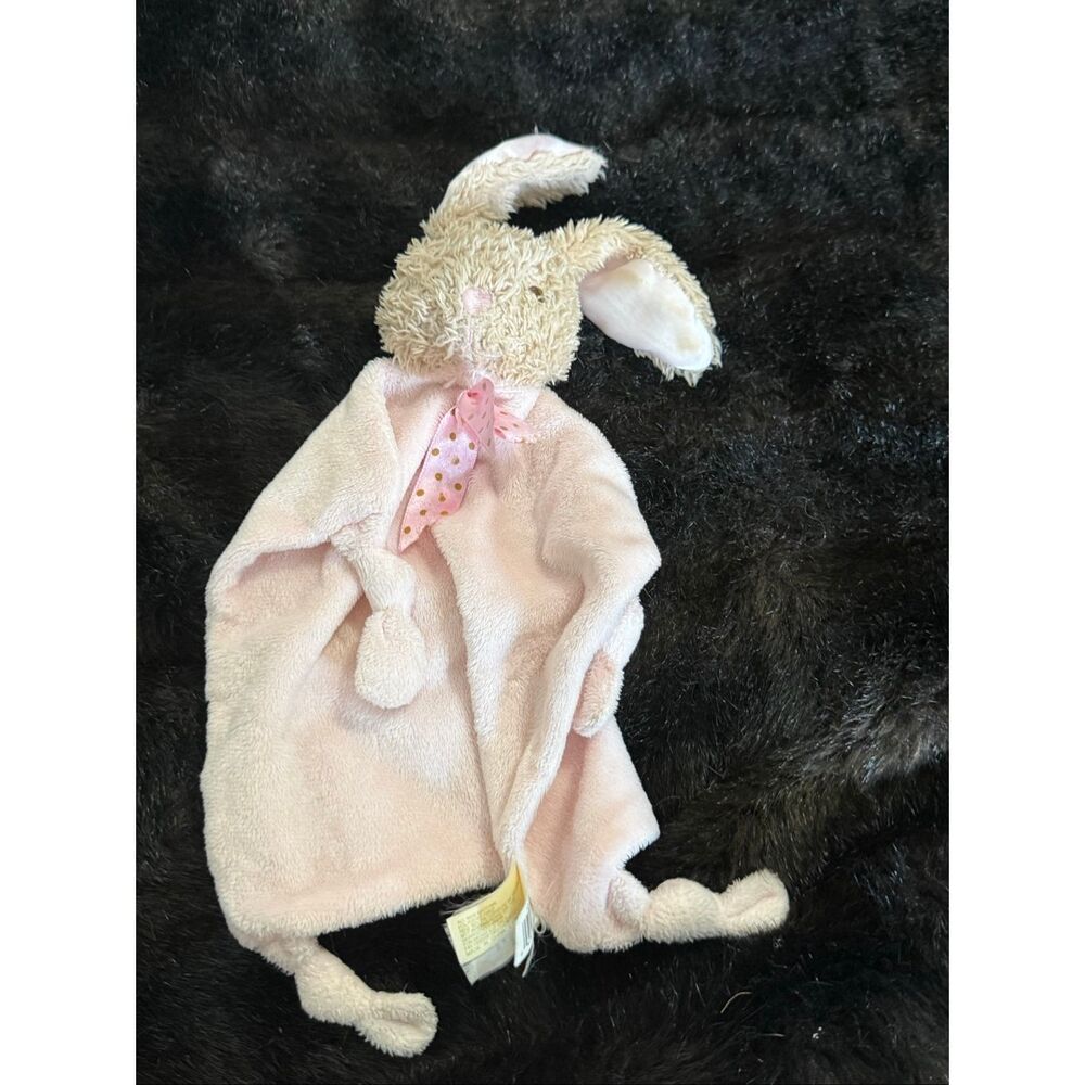 DanDee Baby Lovey Pink Cuddle Bunny Blanket Knotted Corners Rattle Polka Dot Bow